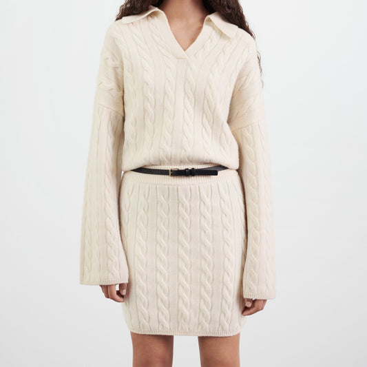 Dames Kasjmier Kabeltrui met Polo Kraag