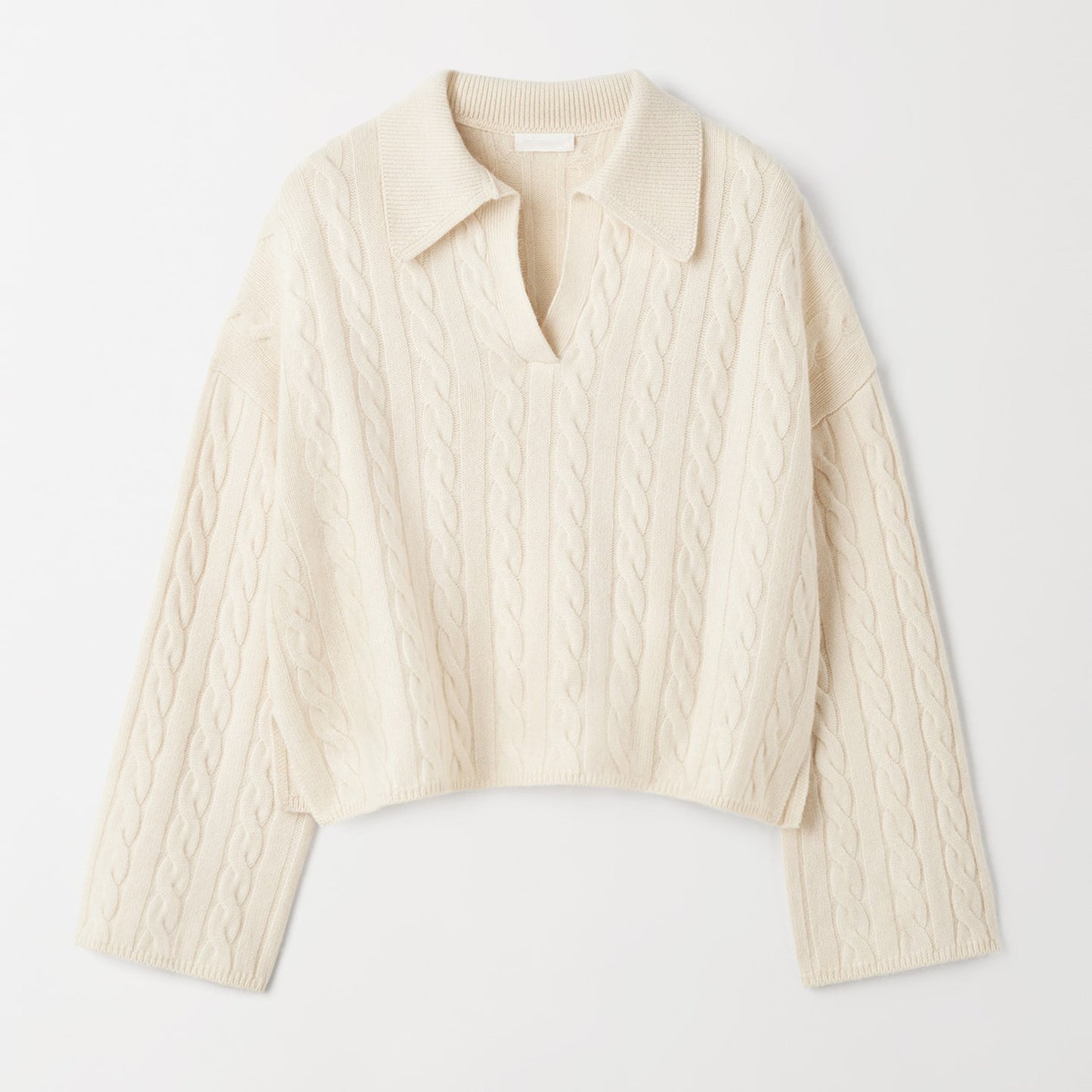 Dames Kasjmier Kabeltrui met Polo Kraag