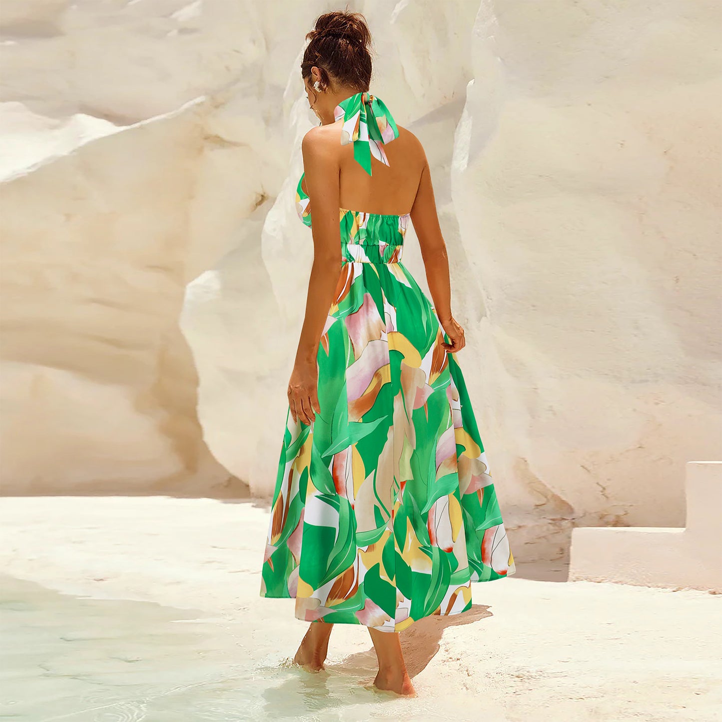 Modieuze Dames Zomerjurk – Lange One-Shoulder Jurk met Bloemenprint van Chiffon