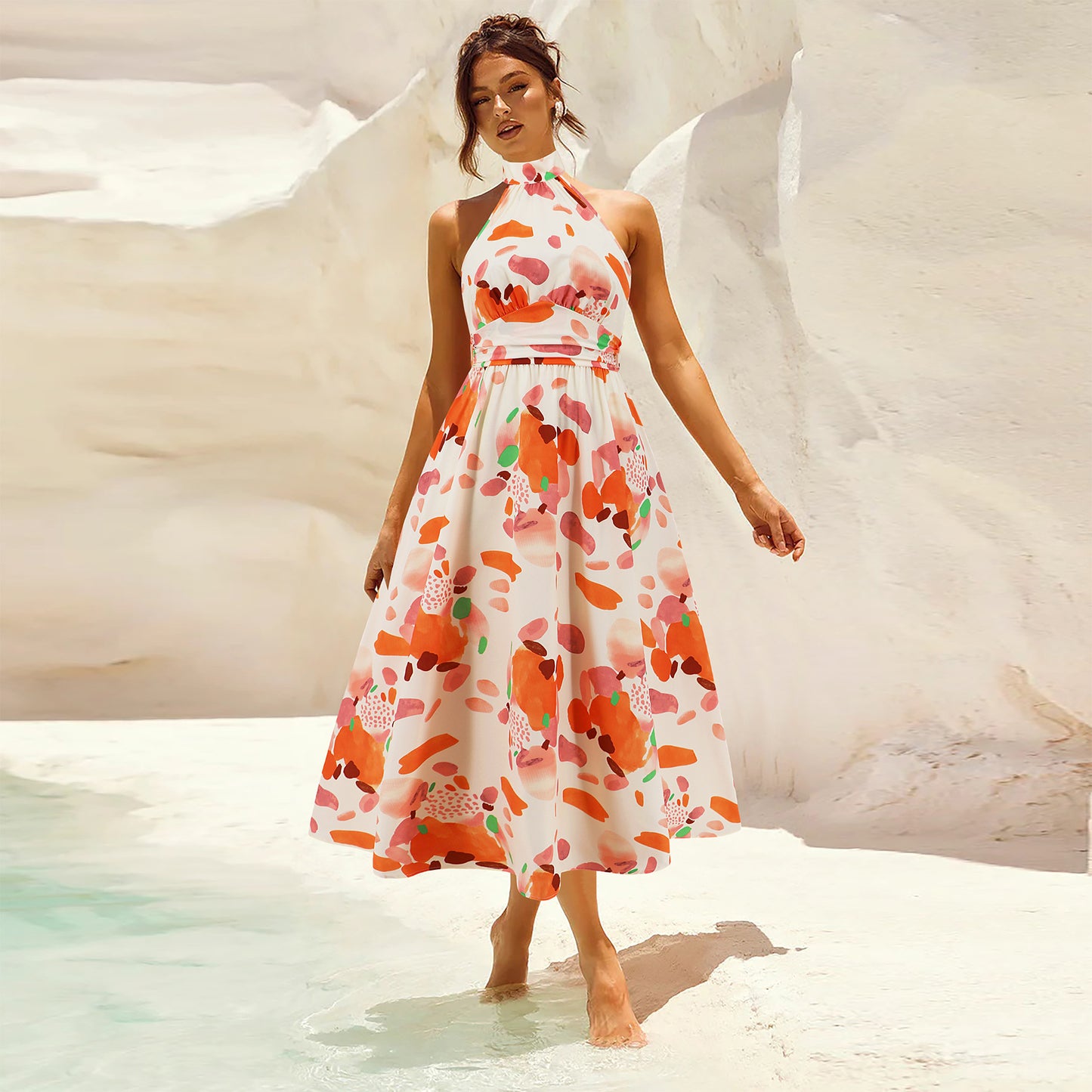 Modieuze Dames Zomerjurk – Lange One-Shoulder Jurk met Bloemenprint van Chiffon