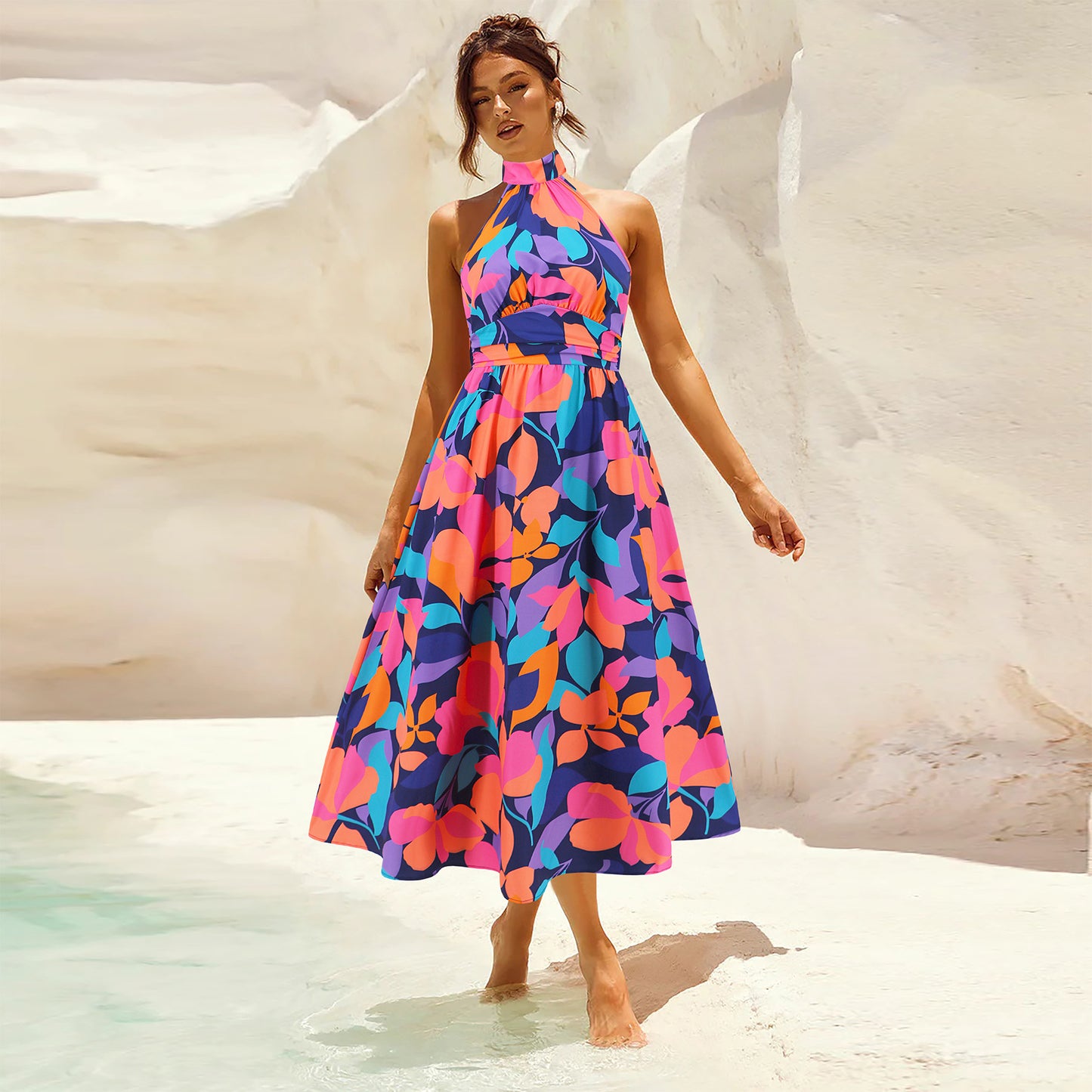 Modieuze Dames Zomerjurk – Lange One-Shoulder Jurk met Bloemenprint van Chiffon