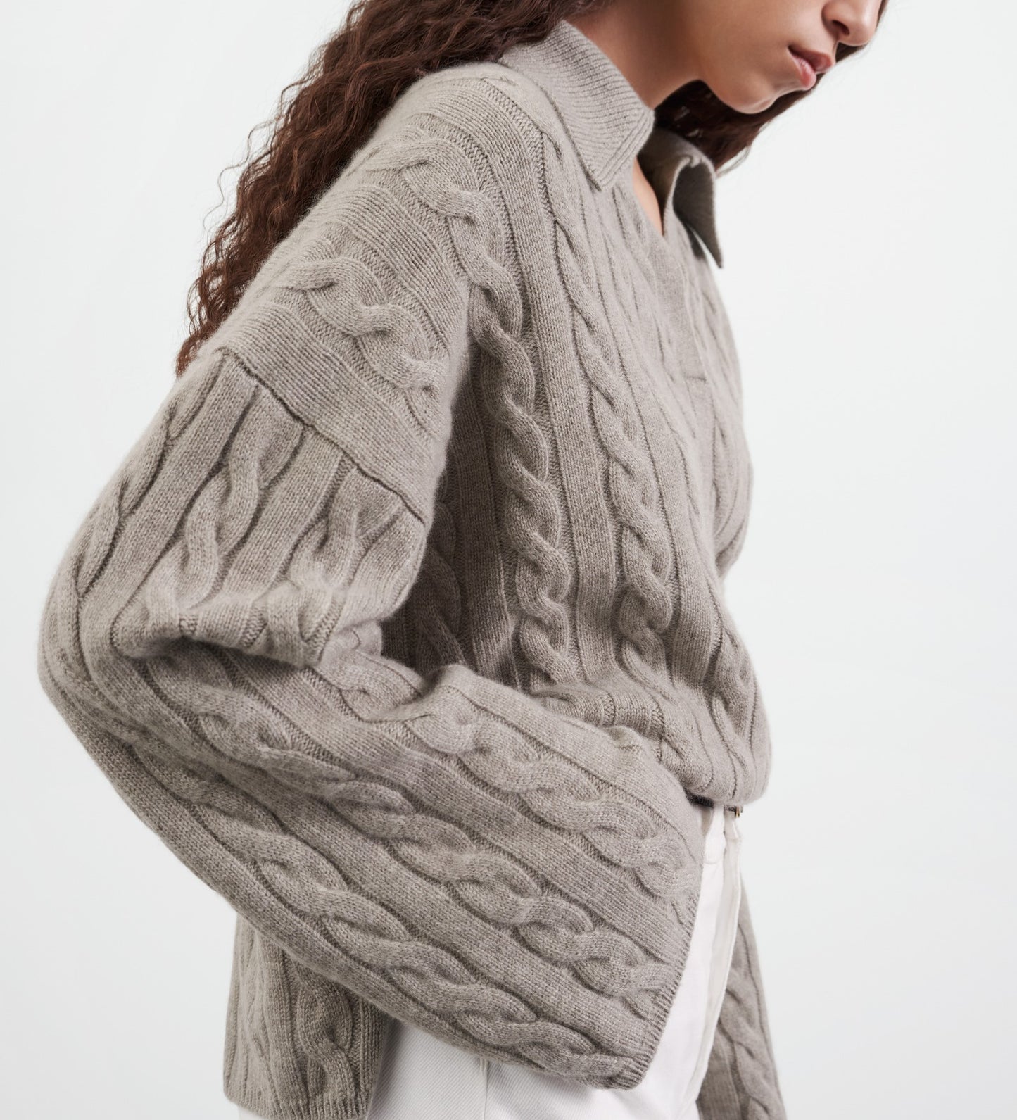 Dames Kasjmier Kabeltrui met Polo Kraag