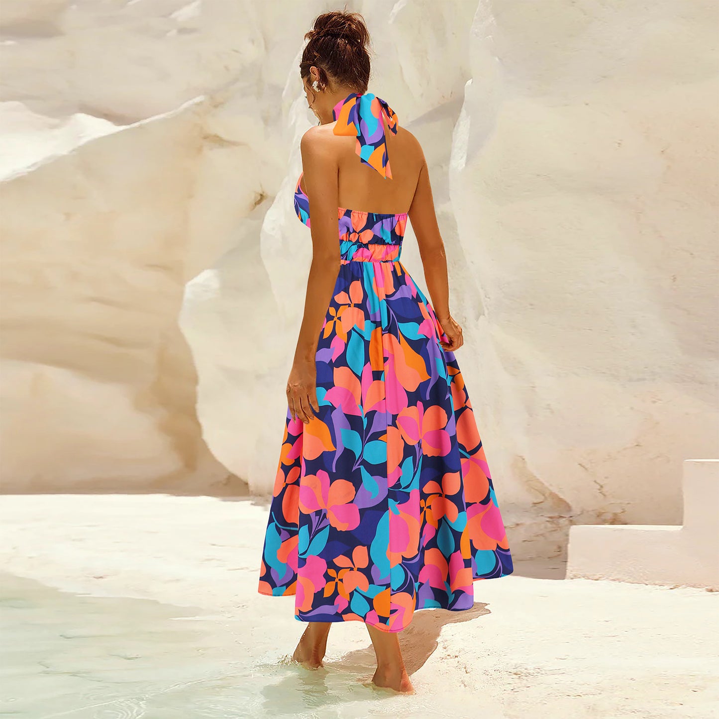 Modieuze Dames Zomerjurk – Lange One-Shoulder Jurk met Bloemenprint van Chiffon