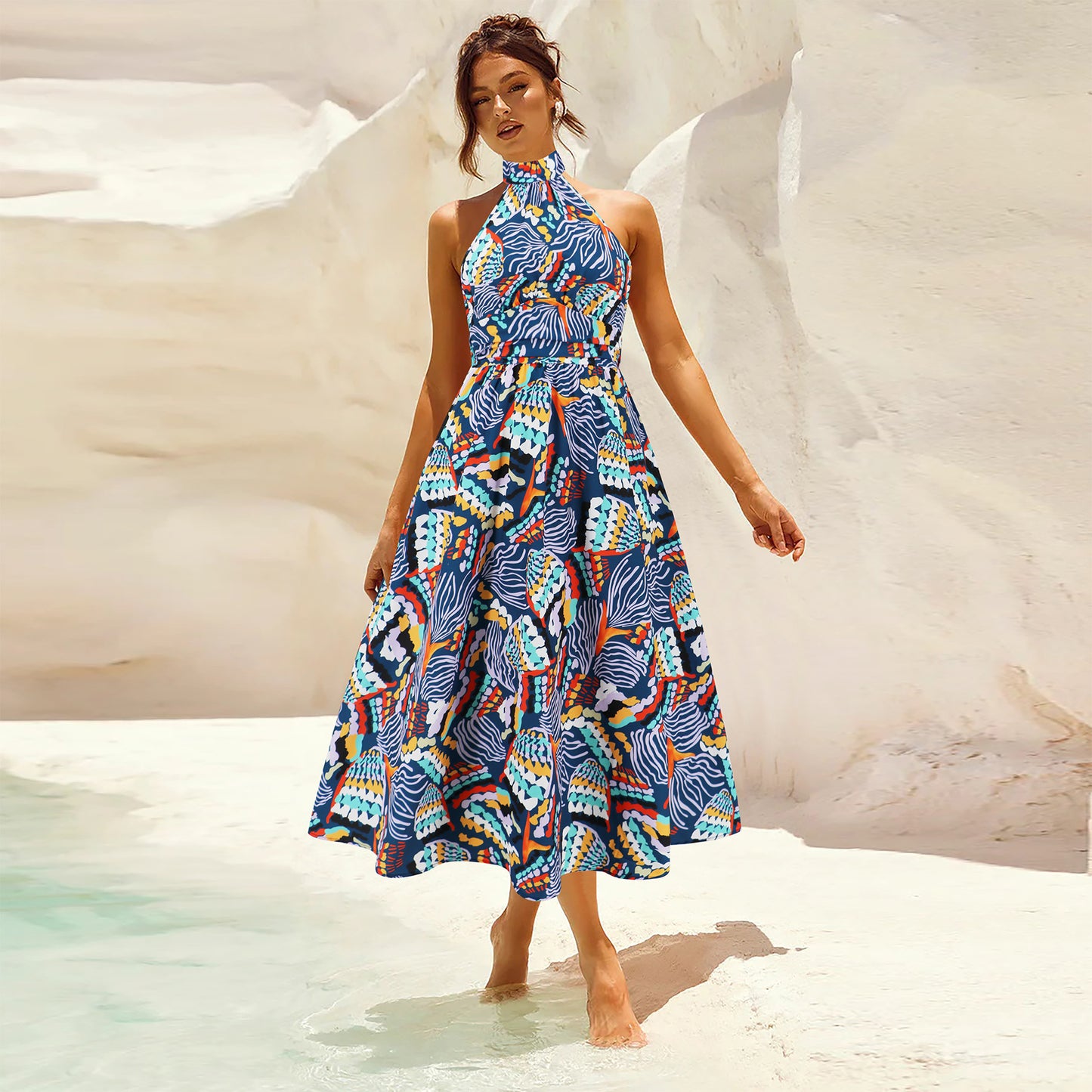 Modieuze Dames Zomerjurk – Lange One-Shoulder Jurk met Bloemenprint van Chiffon